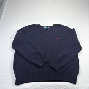 Polo Ralph Lauren Lambs‎ Wool Sweater Mens XL Blue V-Neck Pullover Stretch